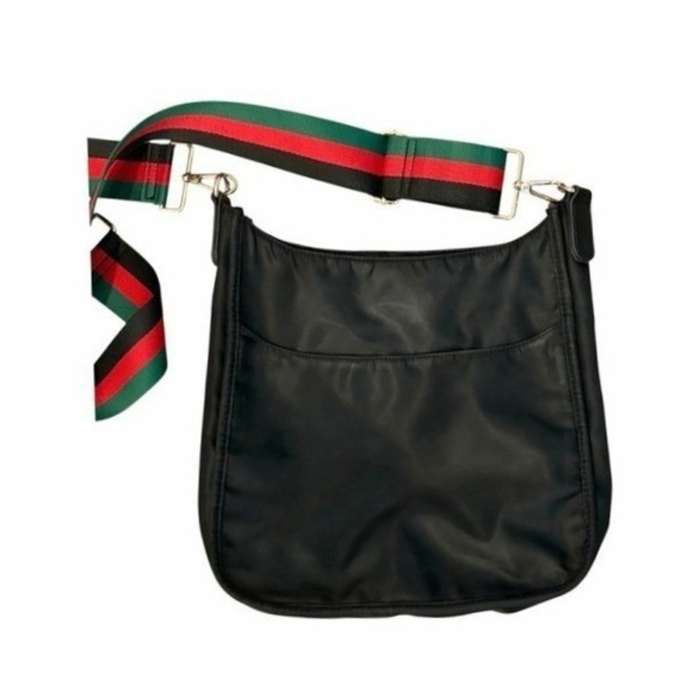 Ah-Dorned Black Nylon Crossbody Bag Black Red‎ Green Stripe Guitar Strap
